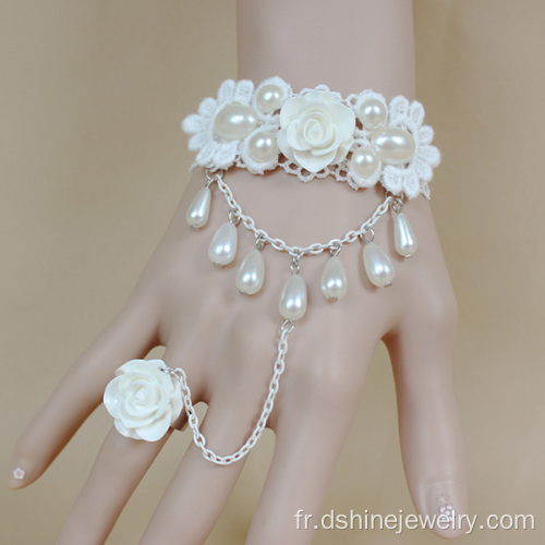 Rose Pearl Tassel dentelle breloque avec Ring Set bracelet